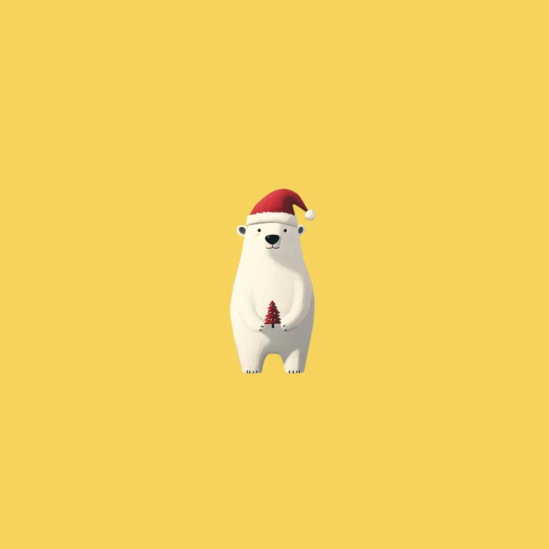 Cute Cartoon Polar Bear with Santa Hat Holding Christmas Tree Bucket Hat