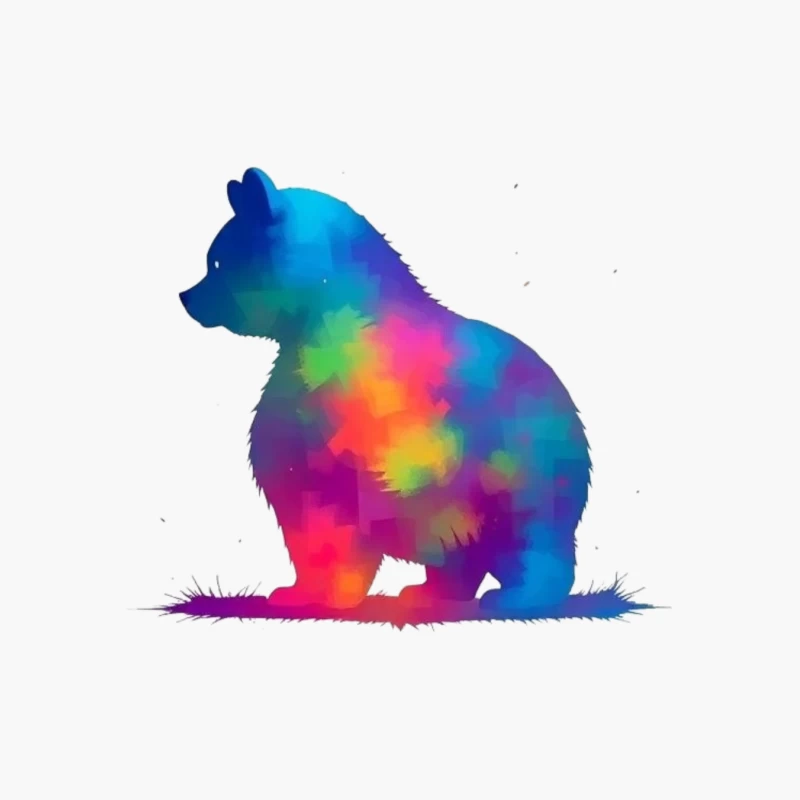 Rainbow Watercolor Bear Silhouette Art Cotton Tote Bag