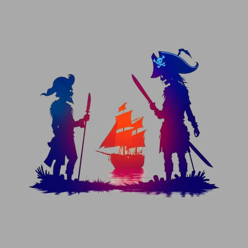 Pirate Ship Silhouette Male Pullover Hoodie