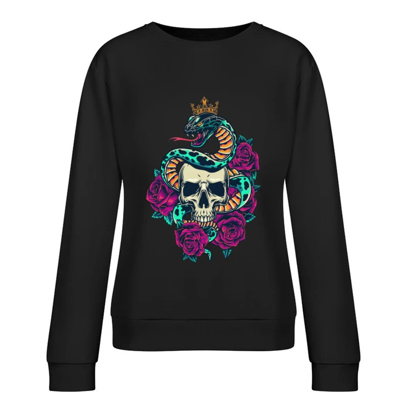 Schlange und Totenkopf mit Rosen Damen Pullover Sweatshirt
