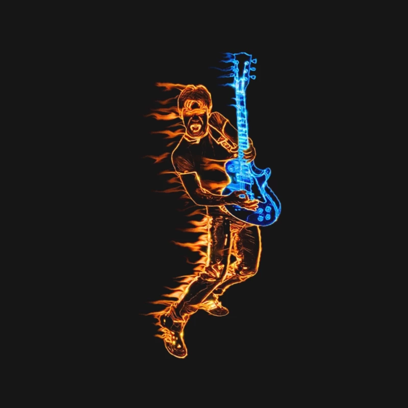 Energetic Guitarist Playing with Flames Male Long Sleeve T-Shirt