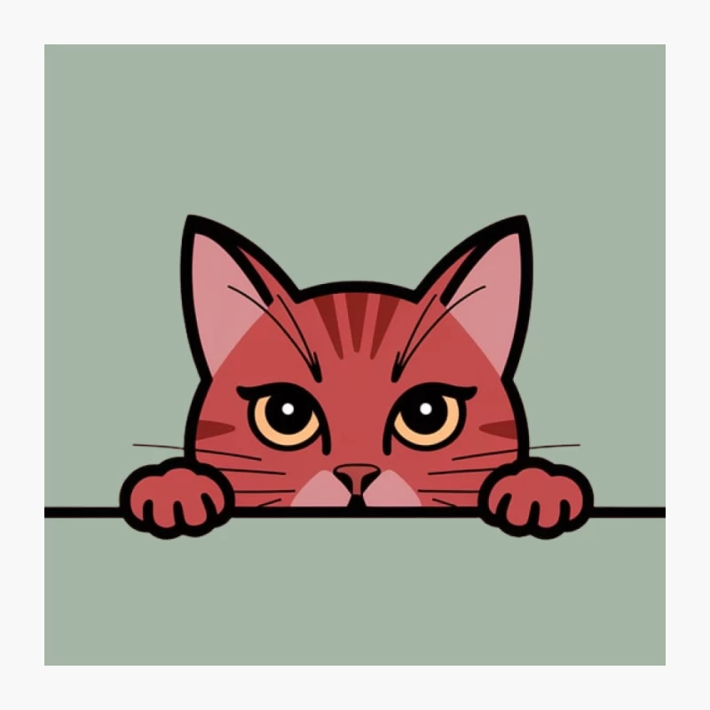 Cute Red Cat Peeking Cartoon Illustration Pin