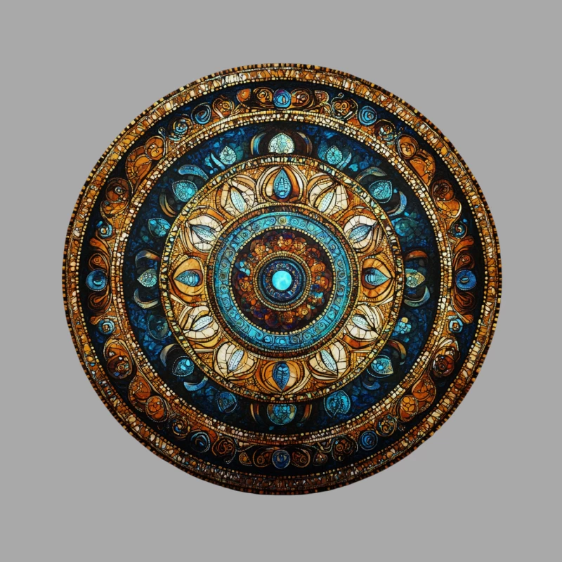 Intricate Blue and Gold Circular Mandala Art Male Pullover Hoodie