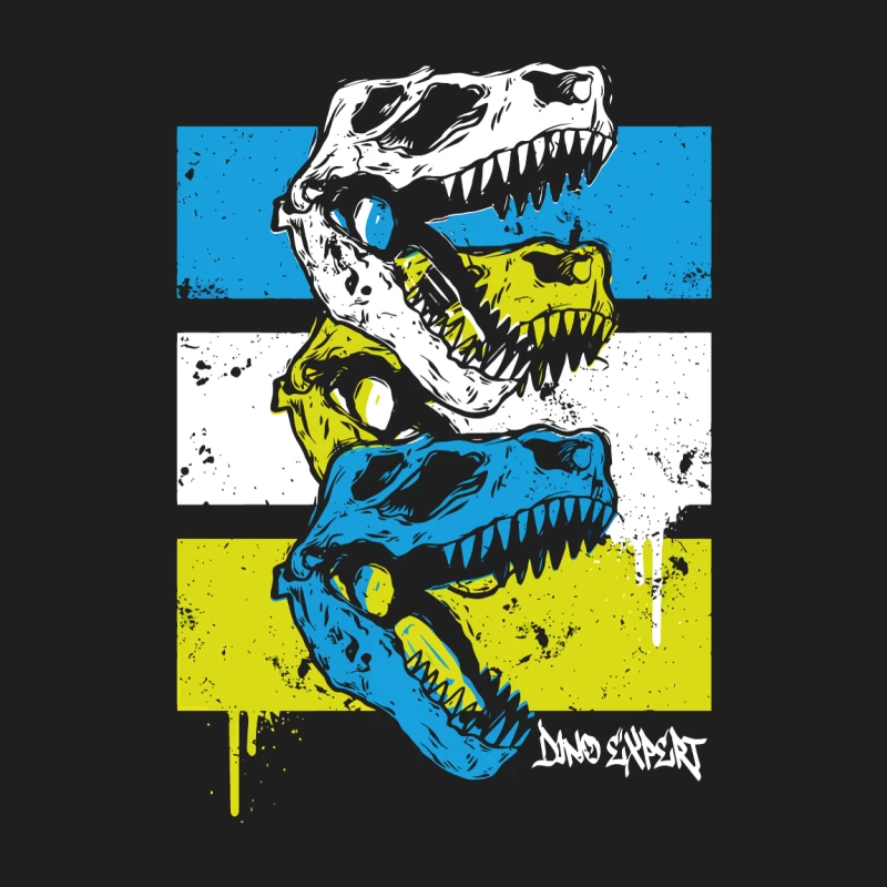 Layered T-Rex Skulls: Grunge Street Art Aesthetic Male Tank Top