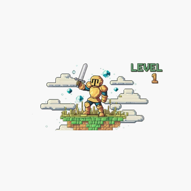 Retro Pixel Art: Knight on Floating Island - Level 1 Cotton Tote Bag
