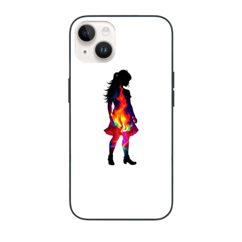 Vibrant Rainbow Fire Silhouette of Woman in Dress iPhone Case