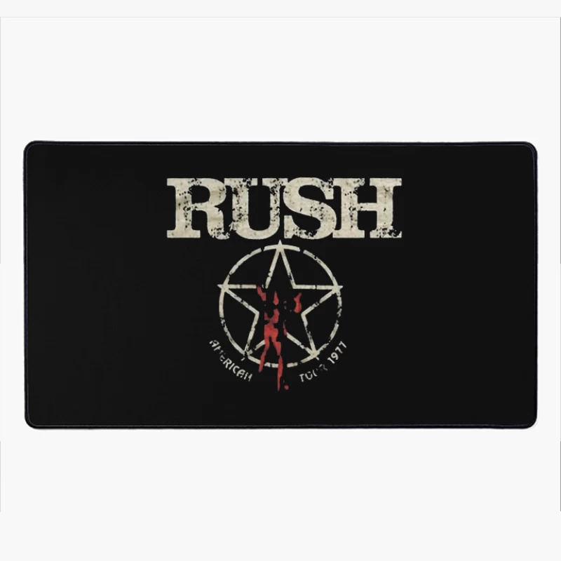 Rush Band Vintage Logo with Pentagram Star Design Desk Mat