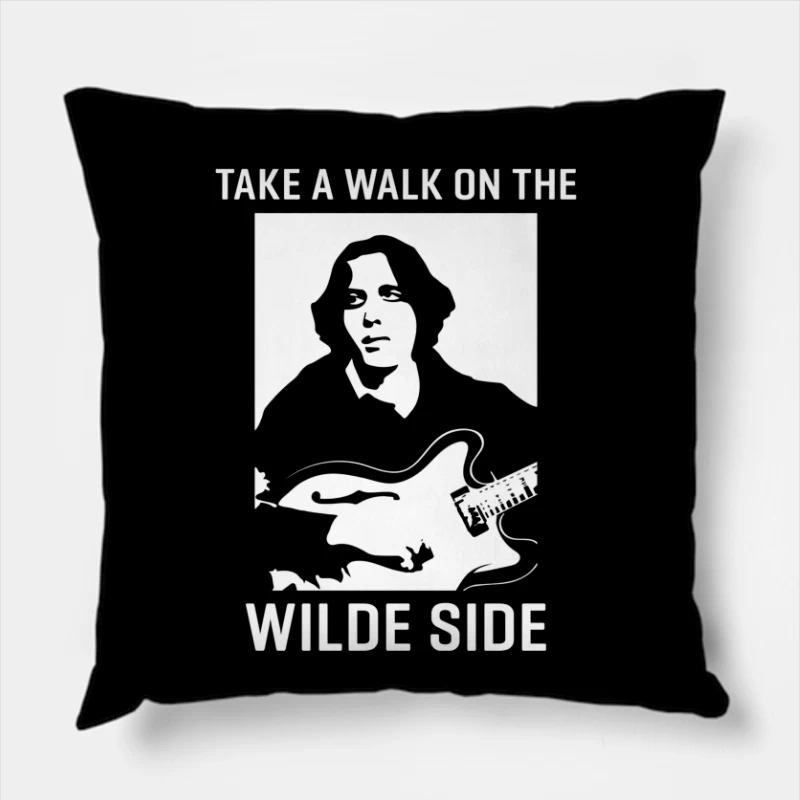 Minimalist Line Drawing of Musician with Guitar Throw Pillow