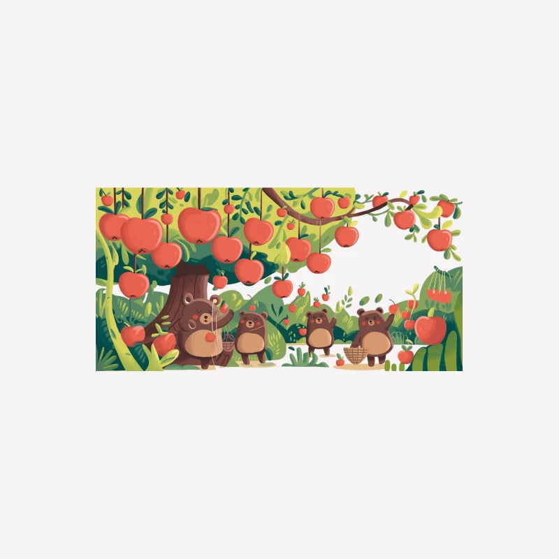 Cute Cartoon Bears Harvesting Apples in Whimsical Orchard Female T-Shirt