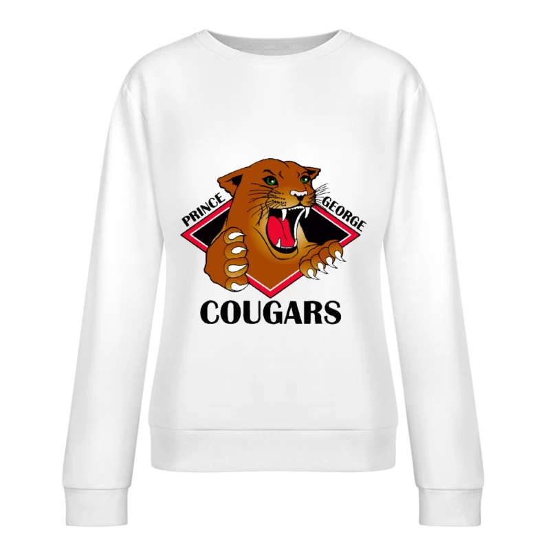 Prince George Cougars Sports Team Logo with Fierce Cougar Mascot Female Pullover Sweatshirt