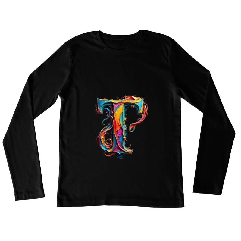 Ornate Colorful Typography: Decorated Letter T Illustration Female Long Sleeve T-Shirt