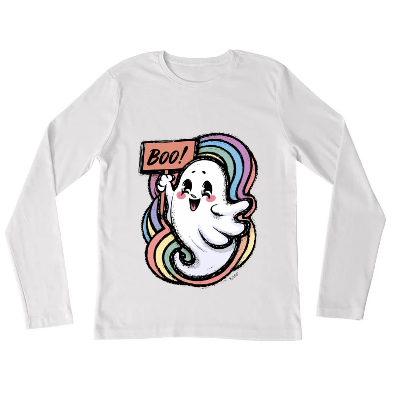 Dessin animé de fantôme joyeux pour Halloween Femme Manches Longues T-Shirt