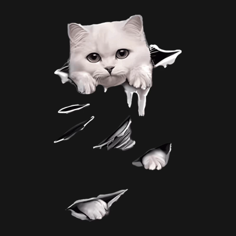 Niedlicher 3D-Katze durchbricht Papier Damen T-Shirt