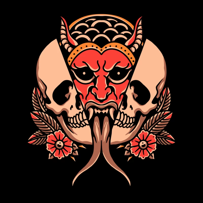 Fierce Demon and Skull Artwork Pin