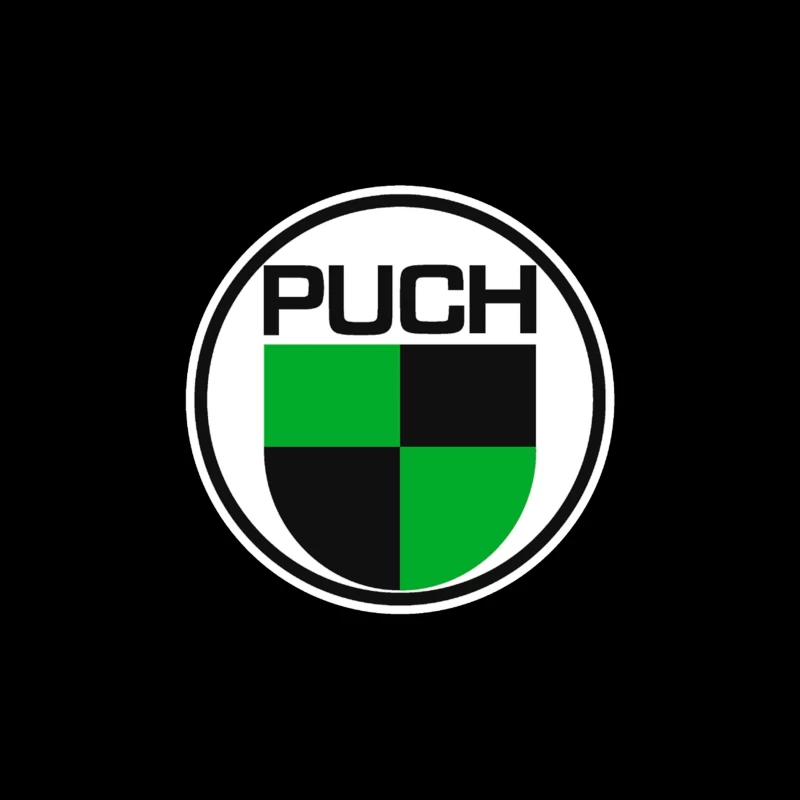 Vintage Puch Motorcycle Company Logo with Green and Black Shield Design Throw Pillow