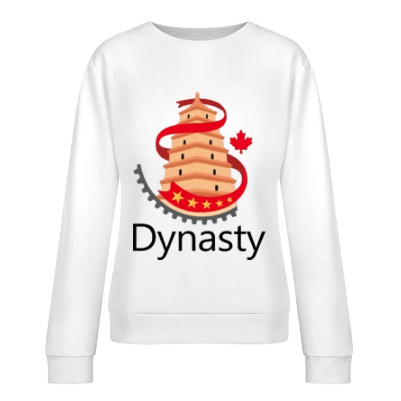 Historische Pagode mit Ahornblatt und Zahnrad Damen Pullover Sweatshirt