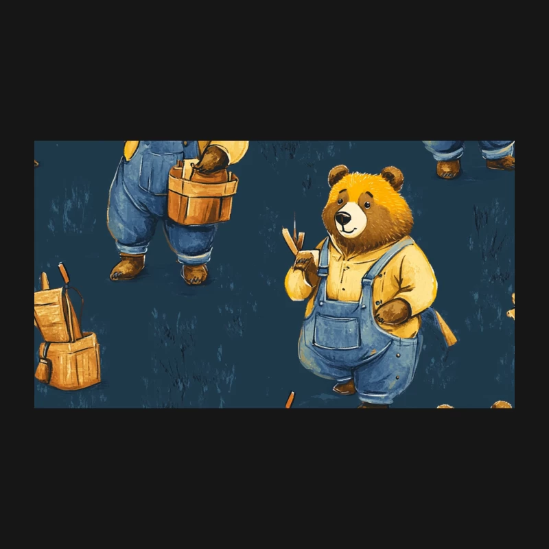 Cute Carpenter Bears: A Whimsical Woodworking Pattern Desk Mat