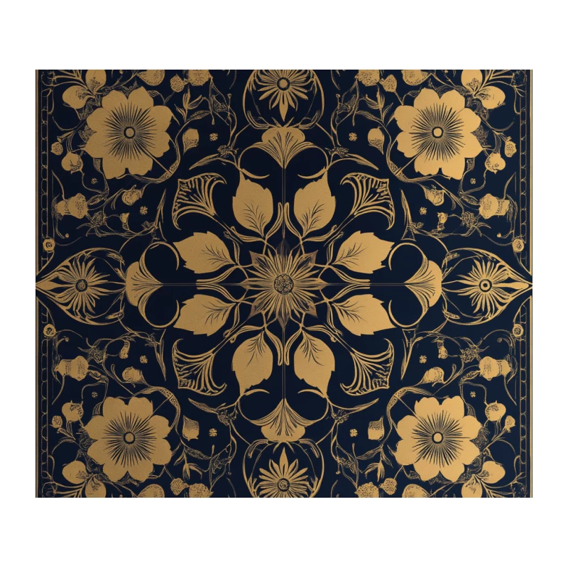Elegant Gold and Navy Floral Art Nouveau Pattern Tapestry