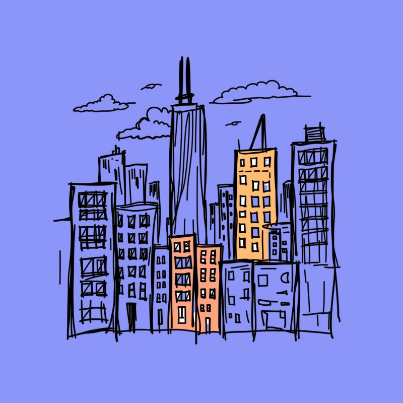 City skyline illustration Mouse Pad