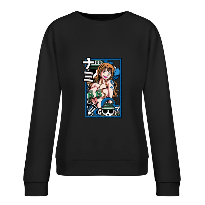 Anime Charakter mit blauem Tattoo Damen Pullover Sweatshirt