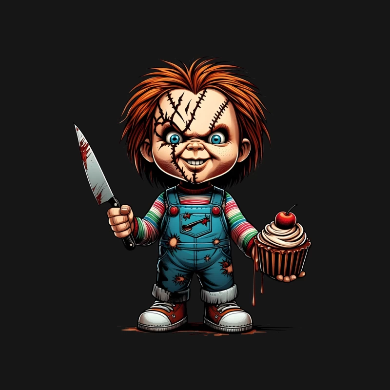 Chucky: Creepy Cartoon Horror Doll with Knife and Cupcake Mouse Pad