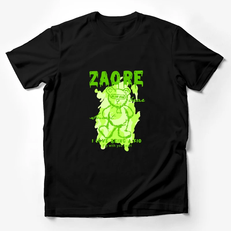 Playful Green Bear Graphic Design Male T-Shirt
