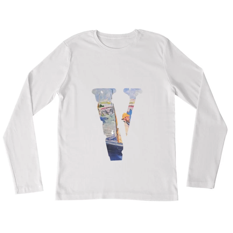 Impressionistische Malerei-Buchstabe V Damen Langarm T-Shirt