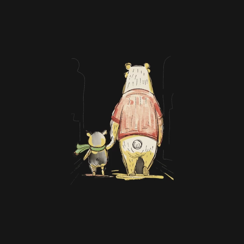 Cartoon Bear and Piglet Friends Walking Hand in Hand Mouse Pad