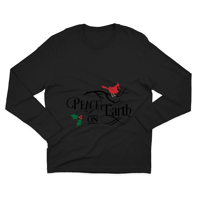 Paix sur Terre avec Cardinal et Houx Homme Manches Longues T-Shirt