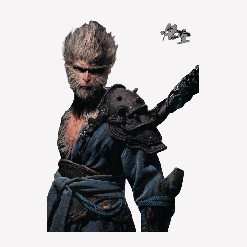 Black Myth Wukong fantasy character anthropomorphic animal armored primate action pose mythical creature digital ar Male T-Shirt