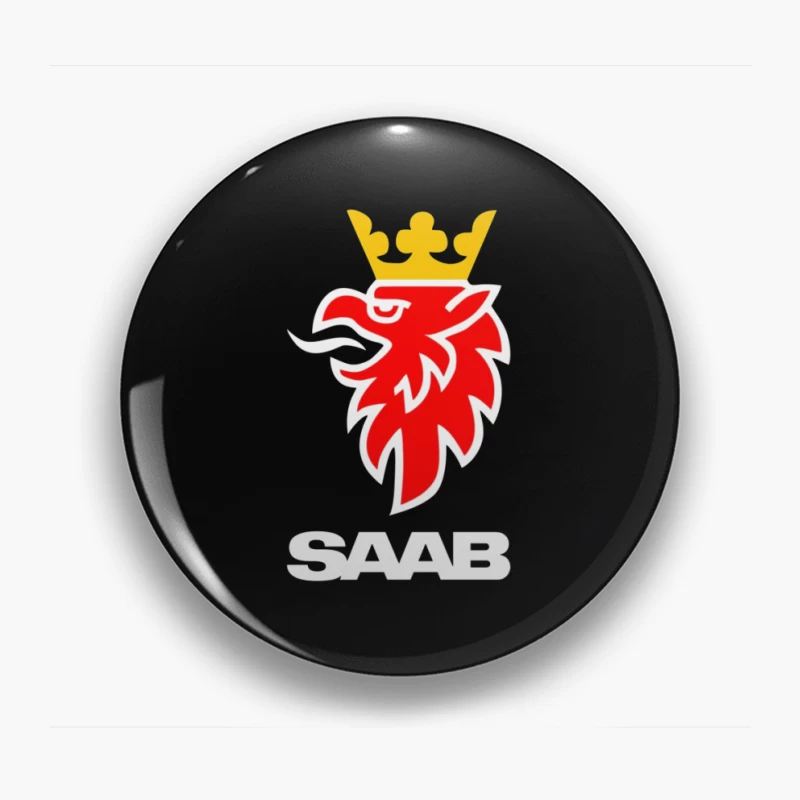 Saab Automotive Red Griffin Logo with Crown Pin