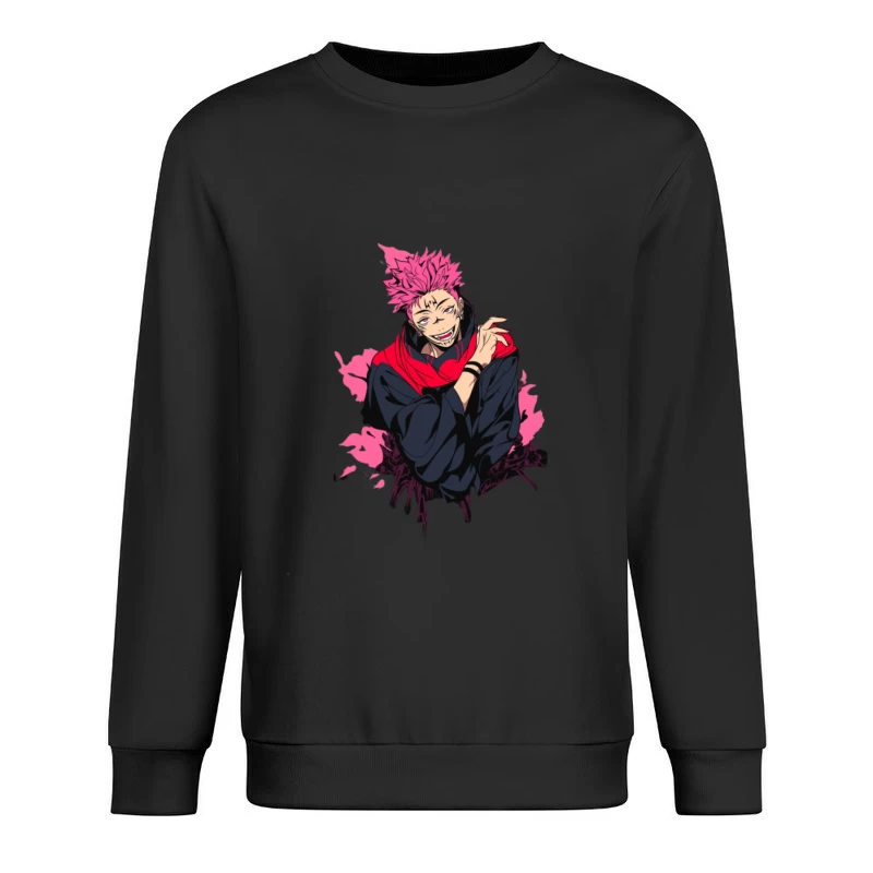 Anime-Charakter mit pinken Haaren und schwarzem Outfit Herren Pullover Sweatshirt