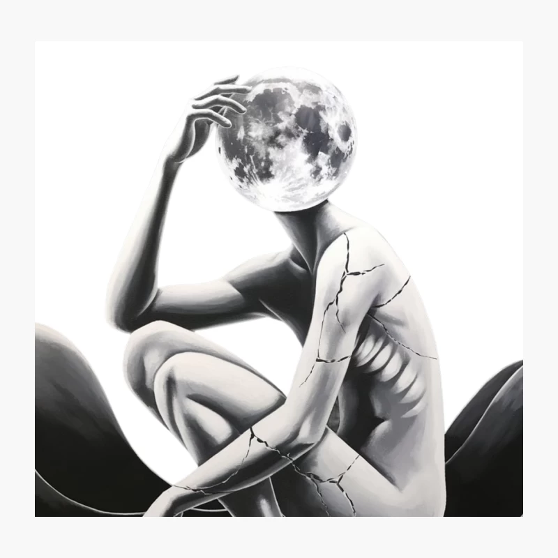 Ethereal Moonlit Figure: A Surrealist Black and White Portrait Throw Pillow