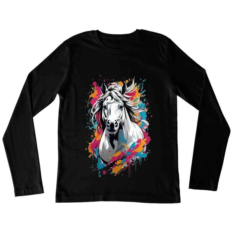 Colorful Digital Art of a Horse Female Long Sleeve T-Shirt