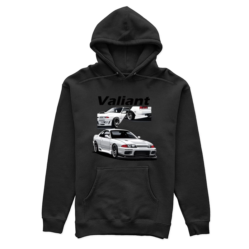 Illustration eines weißen Sportwagens namens Valiant Damen Pullover Hoodie