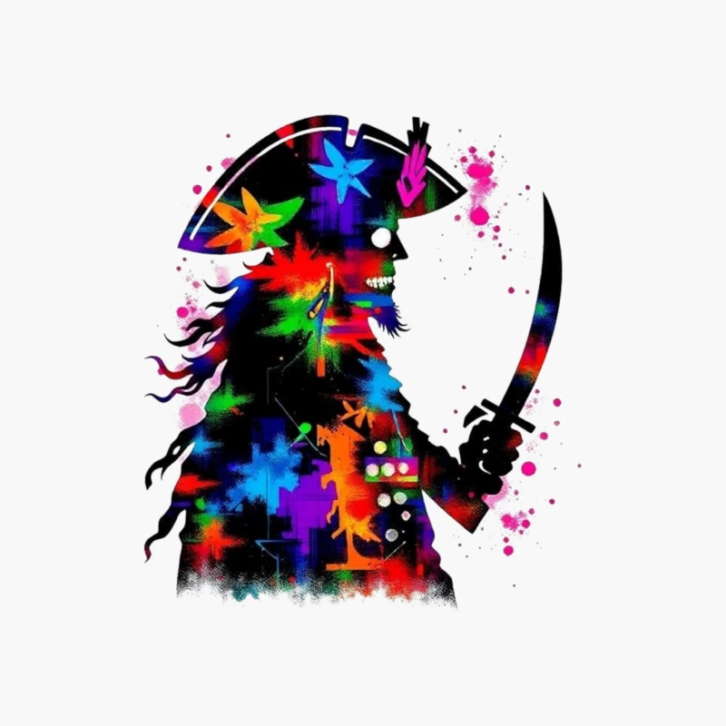 Colorful Pirate Silhouette with Sword Cotton Tote Bag