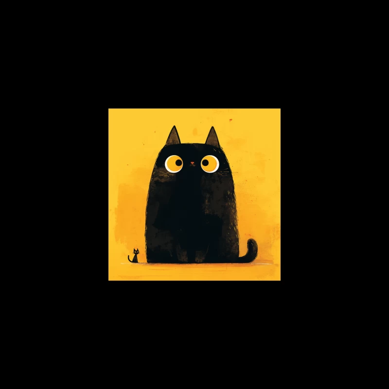 Adorable Black Cat with Big Yellow Eyes - Minimalist Illustration iPhone Case