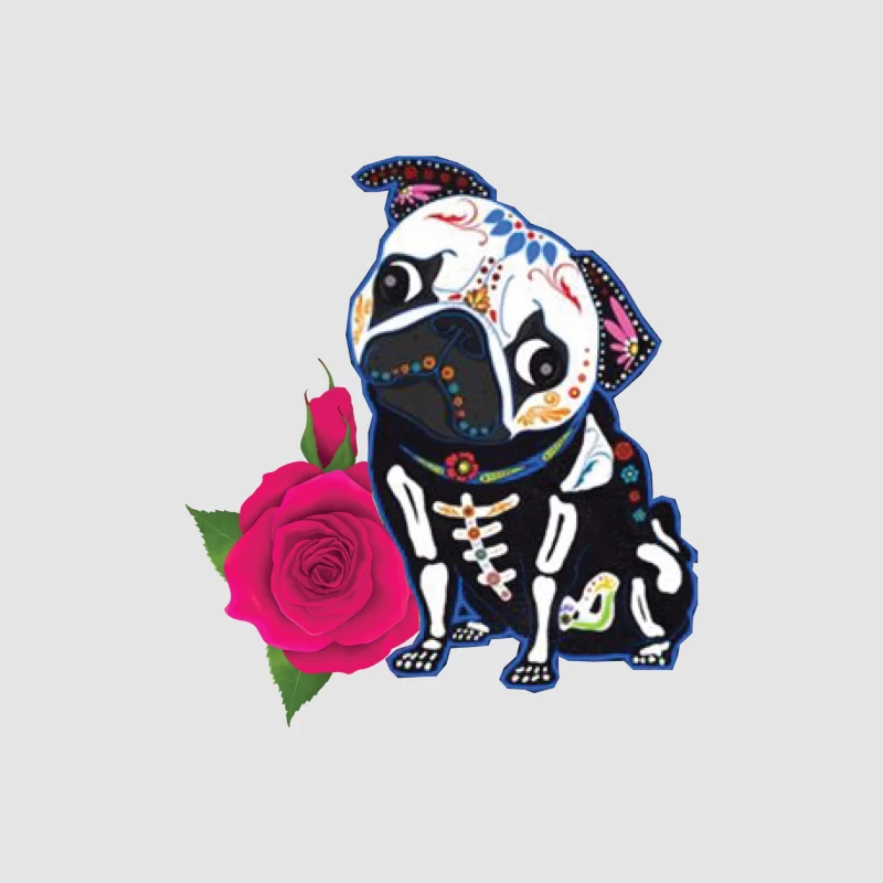 Chien de style calavera avec rose Homme Sweat à capuche