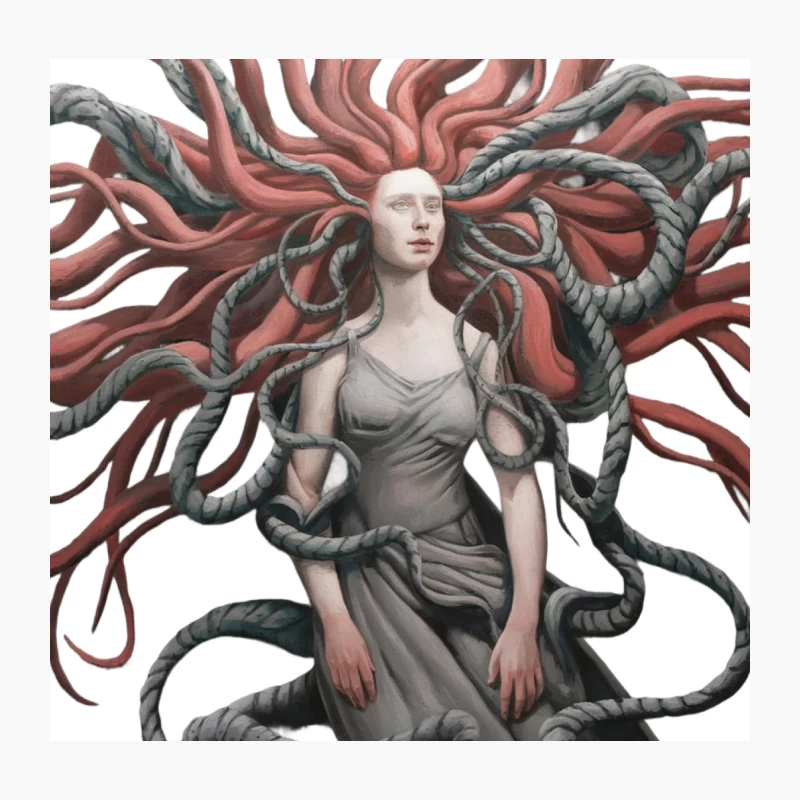 Surreal Medusa: A Fantasy Illustration of Mythological Creature Throw Pillow