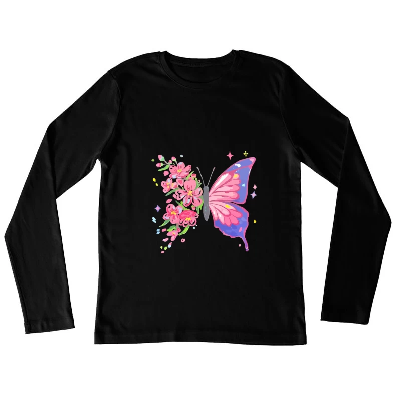 Schmetterling mit Blüten Damen Langarm T-Shirt