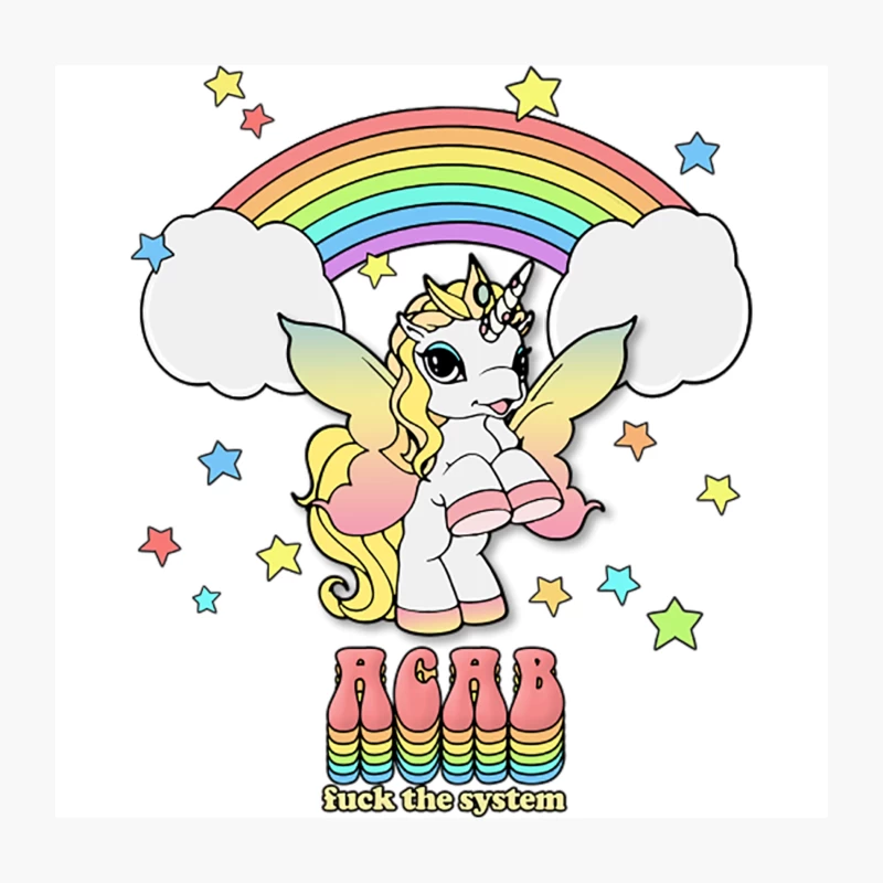 Cute Cartoon Unicorn with Rainbow and Anti-Establishment Message Throw Pillow