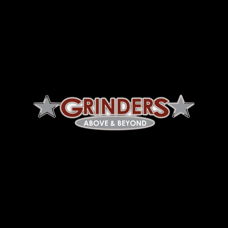 Grinders Restaurant Logo with Metallic Stars and Red Text Tapestry