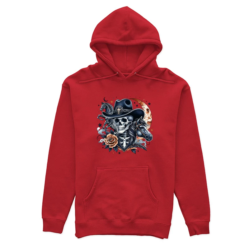 Skeleton Cowboy with Horses and Floral Elements Female Pullover Hoodie