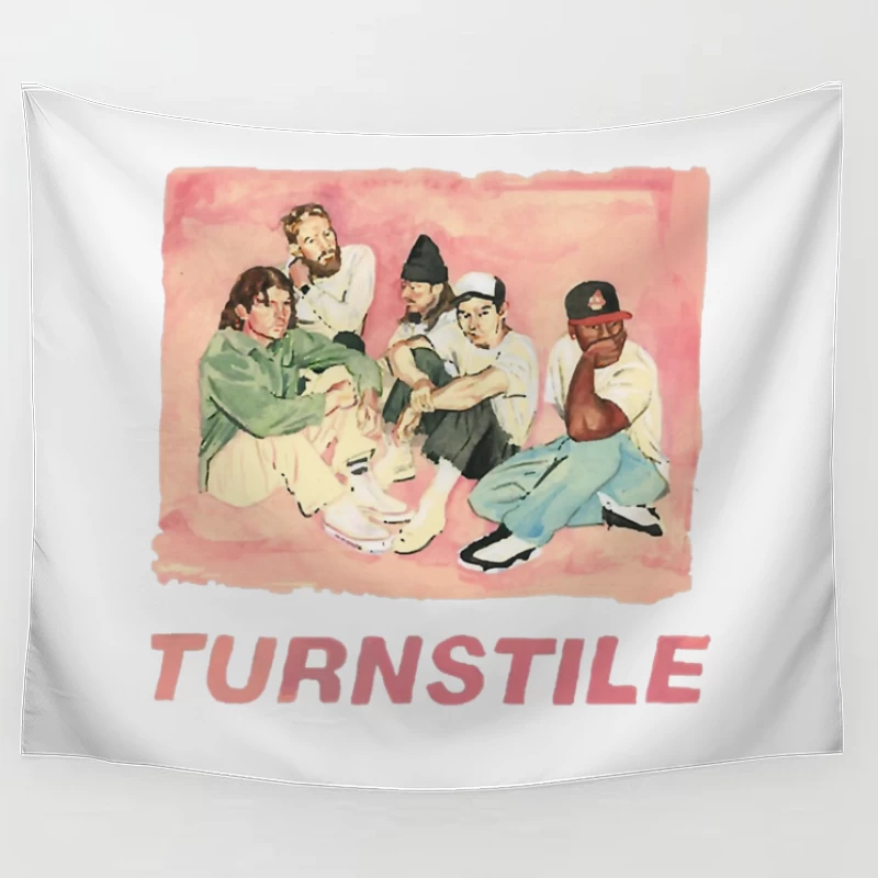 Watercolor Portrait of Hip Hop Group "Turnstile" Tapestry