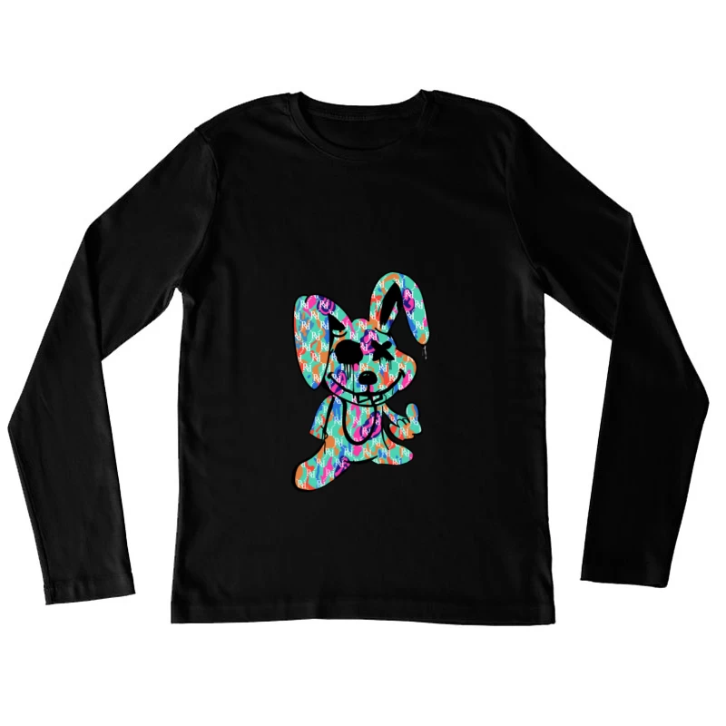 Farbenfroher Hase mit Muster Damen Langarm T-Shirt