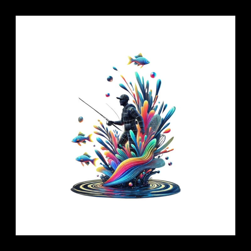 Surreal Fisherman in Vibrant Underwater Fantasy Pin