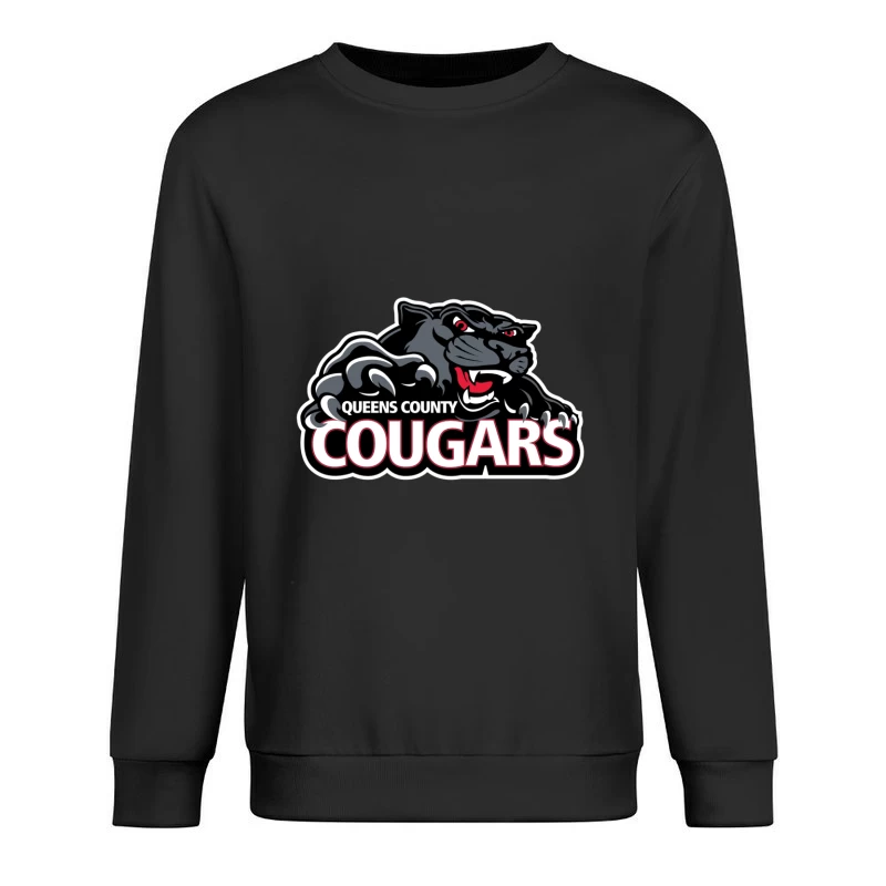 Queens County Cougars Sports Team Logo with Black Cougar Mascot Male Pullover Sweatshirt