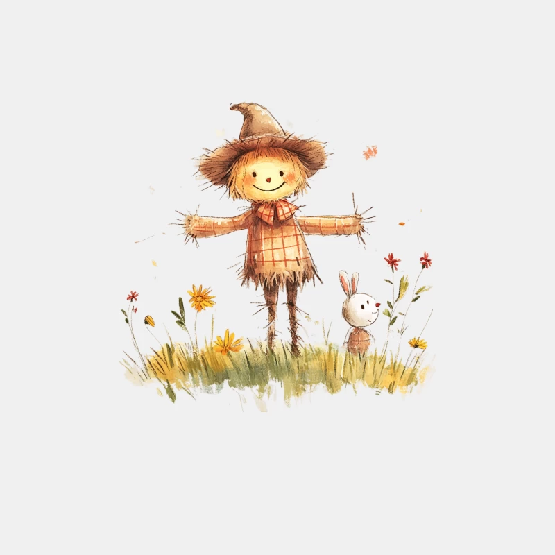 Whimsical Watercolor: Scarecrow and Rabbit in Flower Field Male Tank Top