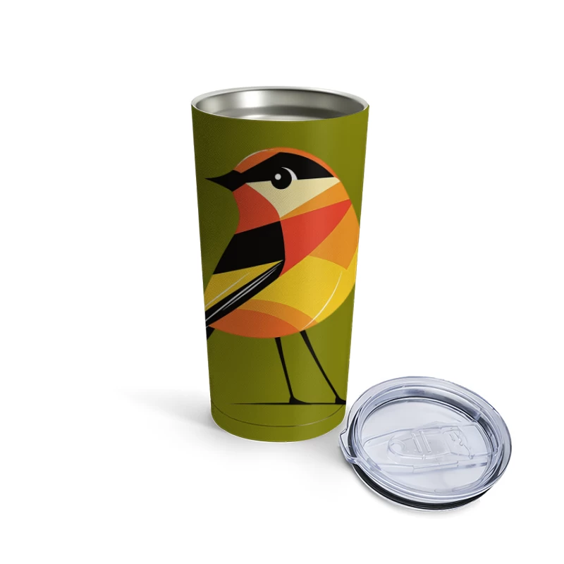 Geometric Colorful Bird Illustration: Minimalist Nature Artwork Travel Mug