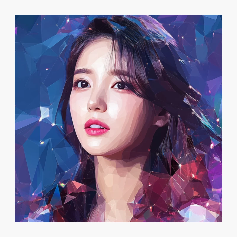IU Ethereal Asian-Inspired Digital Portrait with Geometric Elements Pin